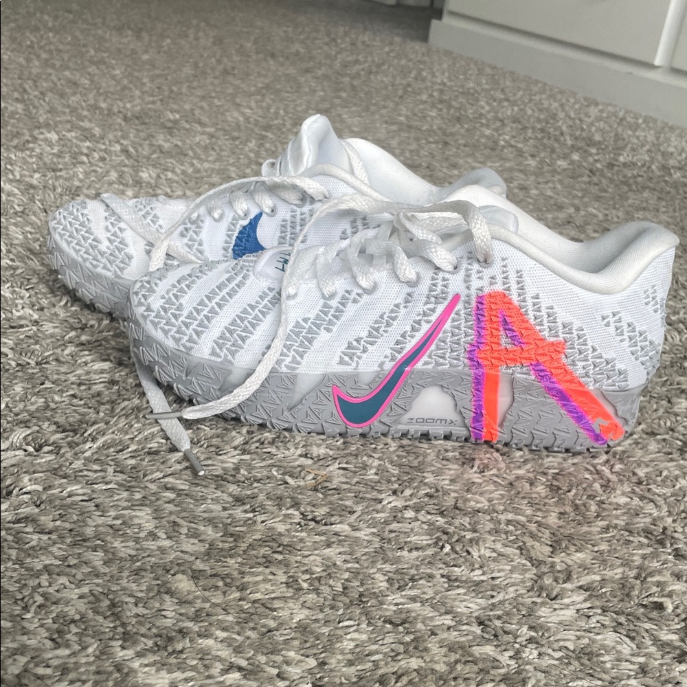 Nike JA3 Men’s White Basketball Shoes with Gray, Pink, and Orange Accents